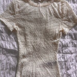 Frame Denim Cream Smocked Polo Tee